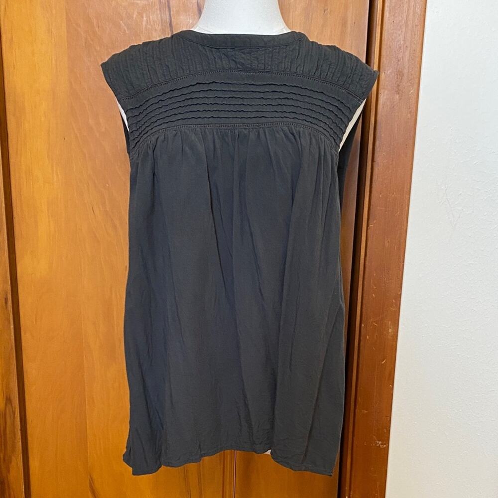 Charcoal Sleeveless Blouse Pintucked Lagenlook Cottage Boho Viscose